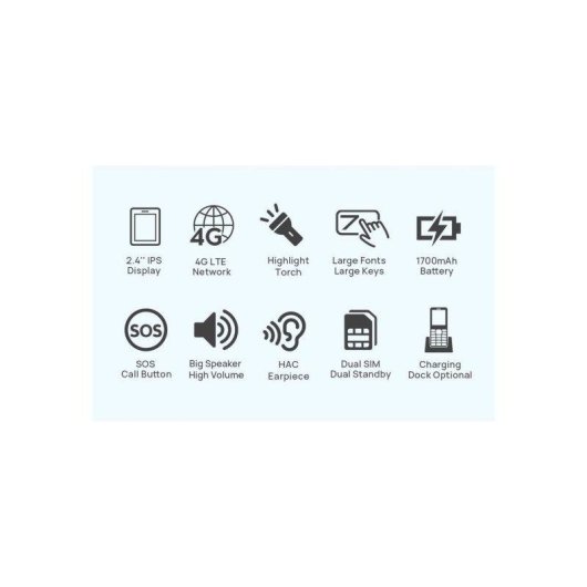 Lipa Uniwa V2000 4G 2,4 polegadas Teclas Grandes Som Potente Base de Carga