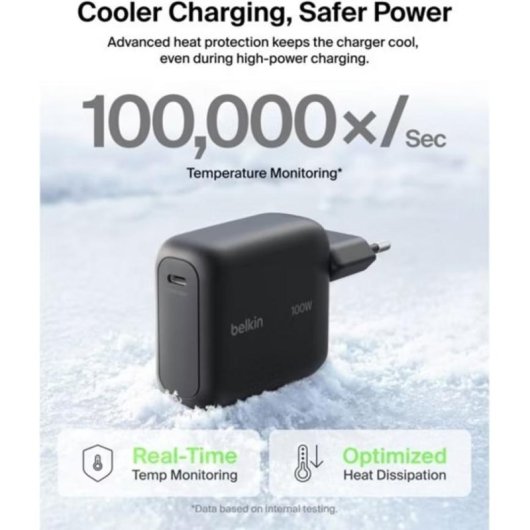 Cargador USB Belkin WCH025KQ1.5BKB6 GaN 100W USB-C con cable 1,5 m