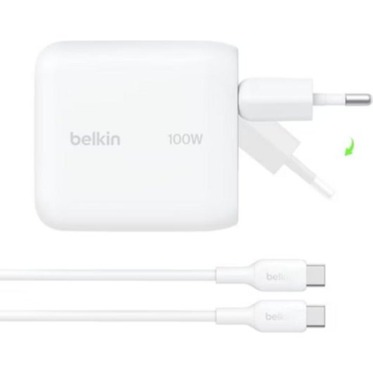 Cargador USB Belkin WCH025KQ1.5WHB6 GaN 100W USB-C con cable 1,5 m blanco