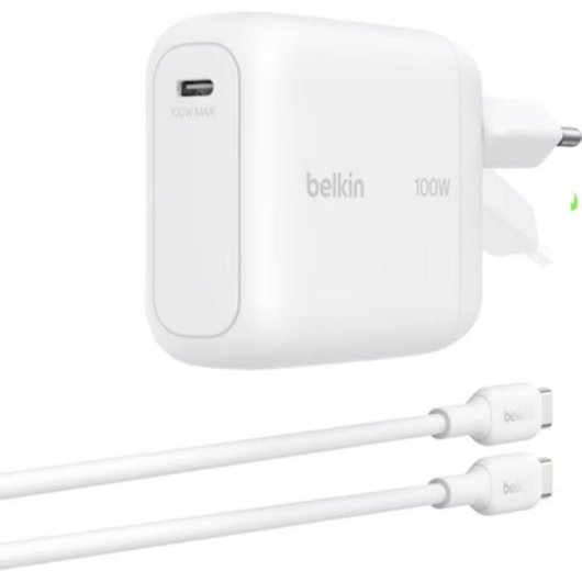 Cargador USB Belkin WCH025KQ1.5WHB6 GaN 100W USB-C con cable 1,5 m blanco
