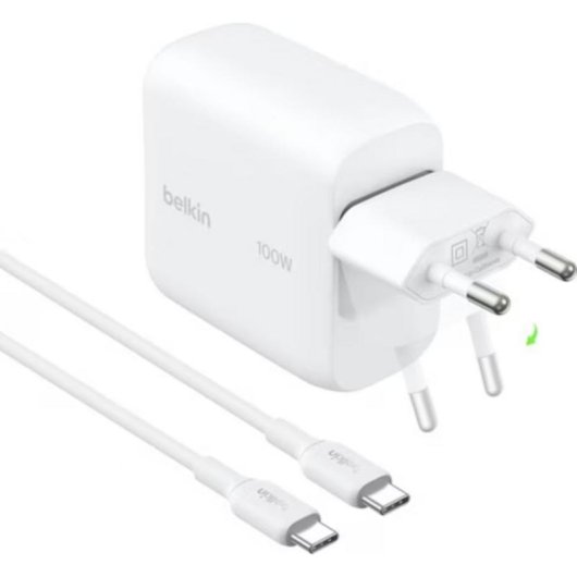 Cargador USB Belkin WCH025KQ1.5WHB6 GaN 100W USB-C con cable 1,5 m blanco