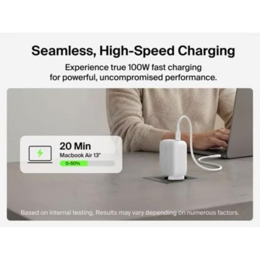 Cargador USB Belkin WCH025KQ1.5WHB6 GaN 100W USB-C con cable 1,5 m blanco