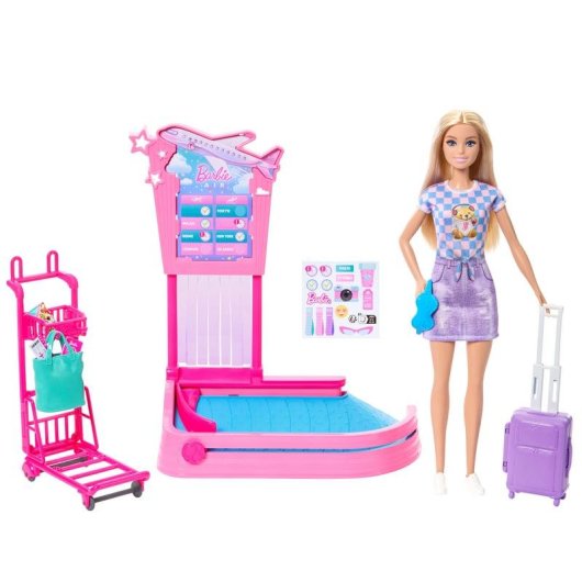 Conjunto de Brinquedo Barbie Baggage Claim JMJ49 com Boneca e Acessórios