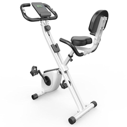 Bicicleta estática HomeFitnessCode plegable con respaldo, 8 niveles y pantalla LCD
