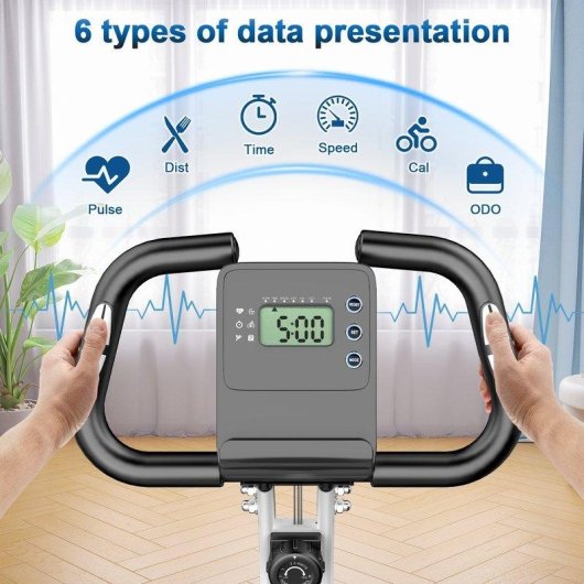 Bicicleta estática HomeFitnessCode plegable con respaldo, 8 niveles y pantalla LCD