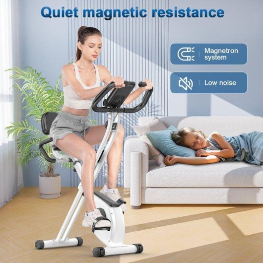 Bicicleta estática HomeFitnessCode plegable con respaldo, 8 niveles y pantalla LCD