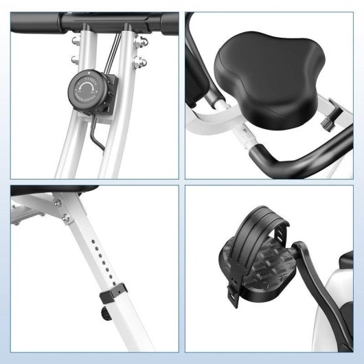 Bicicleta estática HomeFitnessCode plegable con respaldo, 8 niveles y pantalla LCD