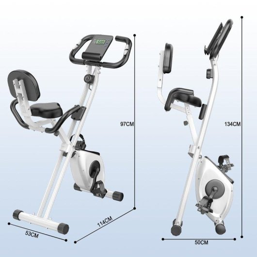 Bicicleta estática HomeFitnessCode plegable con respaldo, 8 niveles y pantalla LCD