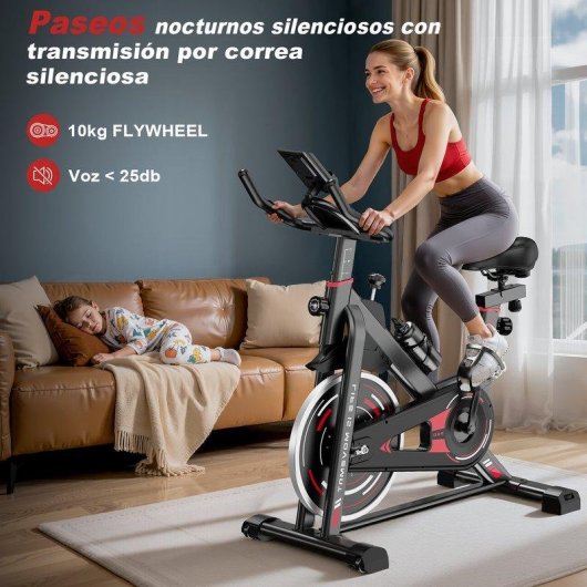 Bicicleta Estática HomeFitnessCode Rueda Inercia 10 Kg Ajustable Negro