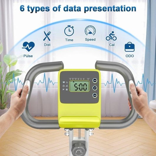 Bicicleta estática HomeFitnessCode plegable con respaldo, 8 resistencias y pantalla LCD