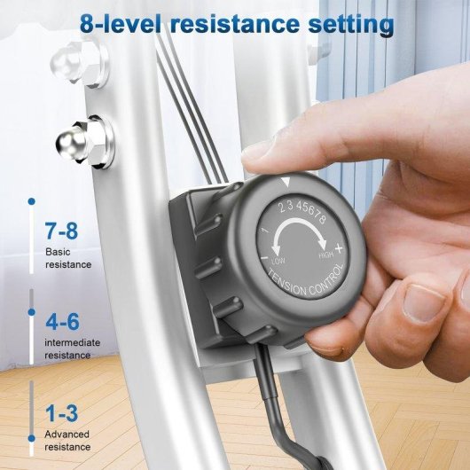 Bicicleta estática HomeFitnessCode plegable con respaldo, 8 resistencias y pantalla LCD