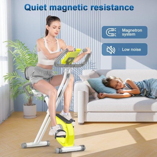 Bicicleta estática HomeFitnessCode plegable con respaldo, 8 resistencias y pantalla LCD
