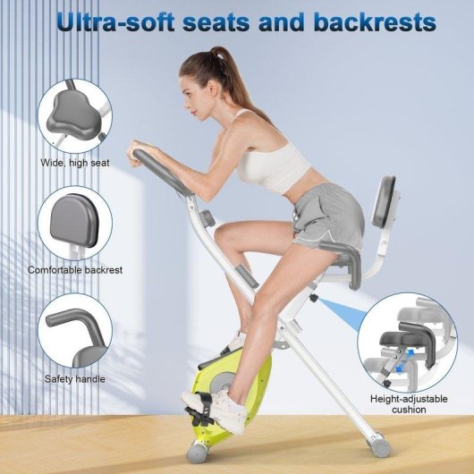 Bicicleta estática HomeFitnessCode plegable con respaldo, 8 resistencias y pantalla LCD