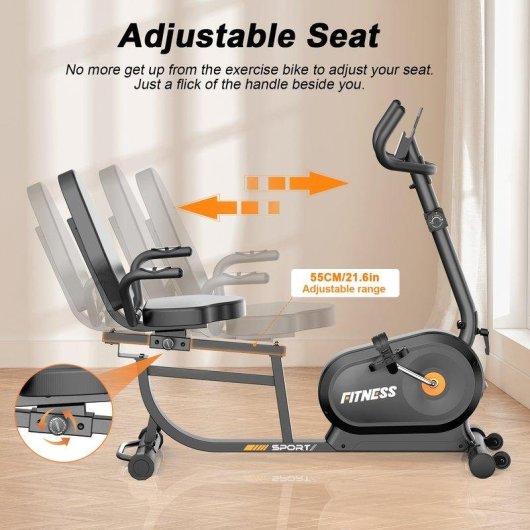 Bicicleta Estática Semirreclinada HomeFitnessCode 16 Niveles Pantalla LCD
