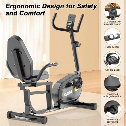 Bicicleta Estática Semirreclinada HomeFitnessCode 16 Niveles Pantalla LCD