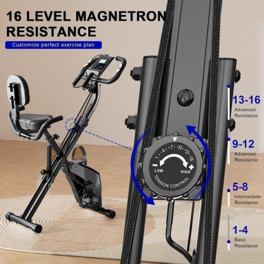 Bicicleta Estática Plegable HomeFitnessCode Rueda Inercia 2,5 kg 16 Niveles Resistencia