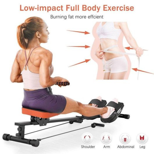 Máquina de Remo Hidráulica HomeFitnessCode 12 Niveles Resistencia 300 kg Pantalla LED