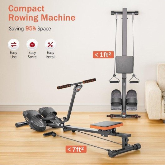 Máquina de Remo Hidráulica HomeFitnessCode 12 Niveles Resistencia 300 kg Pantalla LED
