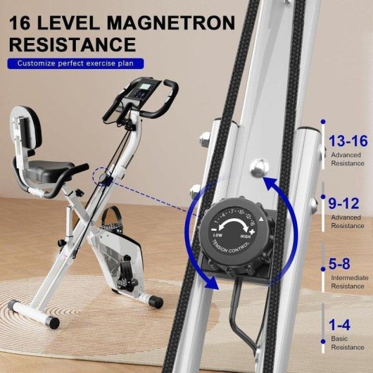 Bicicleta estática HomeFitnessCode plegable con 16 niveles y respaldo