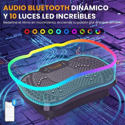 Plataforma vibratoria HomeFitnessCode 200 niveles Bluetooth LED y mando a distancia
