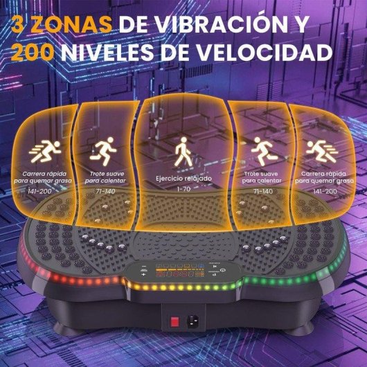 Plataforma vibratoria HomeFitnessCode 200 niveles Bluetooth LED y mando a distancia