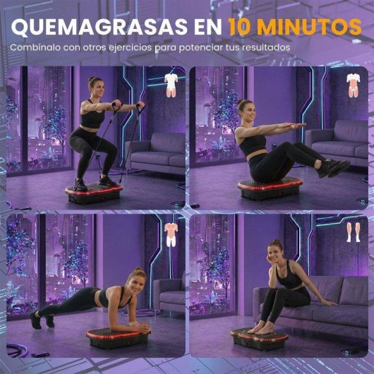 Plataforma vibratoria HomeFitnessCode 200 niveles Bluetooth LED y mando a distancia