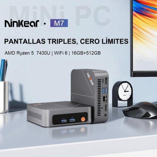 Mini PC Ninkear M7 AMD Ryzen 5 7430U 16GB Radeon 512GB SSD Windows 11 Pro Ultra Silencieux WiFi 6