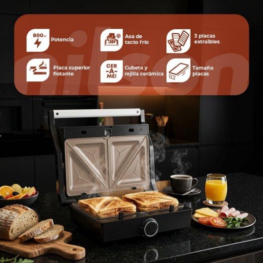 Grill Sandwichera Nilson Life 700-800W Placas Intercambiables Grill y Gofre