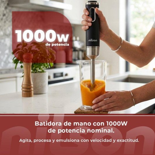 Batidora de mano Nilson Life 1000W acero inoxidable y función turbo negra