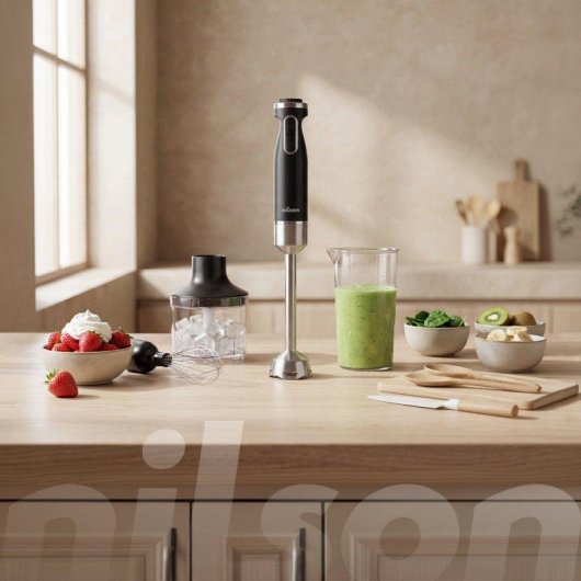 Batidora de mano Nilson Life 1000W con picadora, varilla montadora y vaso medidor