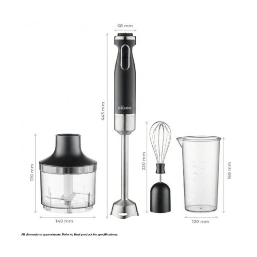 Batidora de mano Nilson Life 1000W con picadora, varilla montadora y vaso medidor