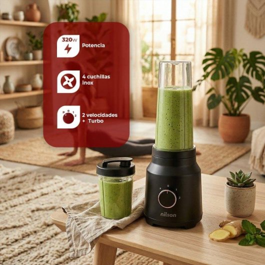 Batidora Nutricional Nilson Life 320W Vasos 0.6L y 0.3L con Turbo