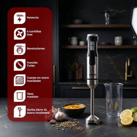 Batidora de mano Nilson Life 1500W Negra con Display LED y Turbo