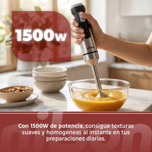 Batidora de mano Nilson Life 1500W turbo cuchillas inox vaso medidor 700 ml