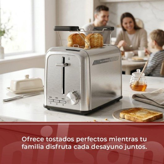 Tostadora Nilson Life 2 Ranuras 7 Niveles Calientabollos Inox
