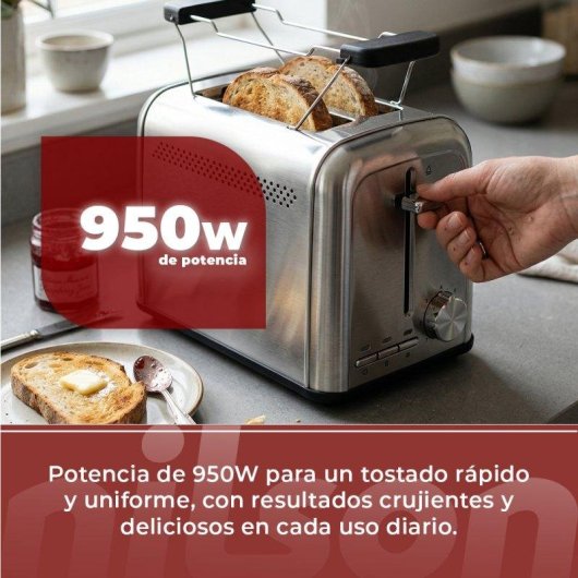 Tostadora Nilson Life 2 Ranuras 7 Niveles Calientabollos Inox