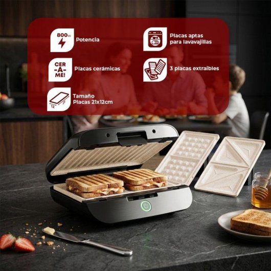 Sandwichera eléctrica Nilson Life extraíble 2 rebanadas 800W placas cerámicas