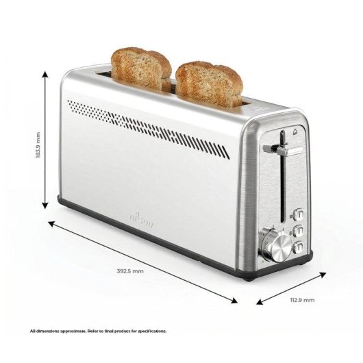 Tostadora Nilson Life Inox Ranura Larga con Calientabollos 7 Niveles