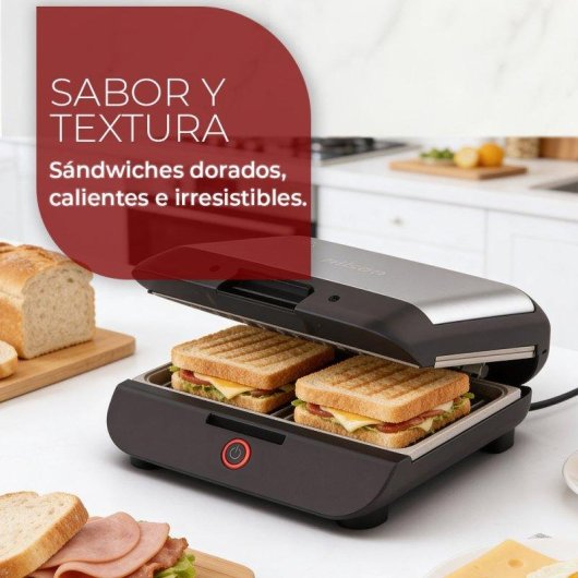 Sandwichera Eléctrica Nilson Life 2 Rebanadas 800W Placas Desmontables Cerámicas
