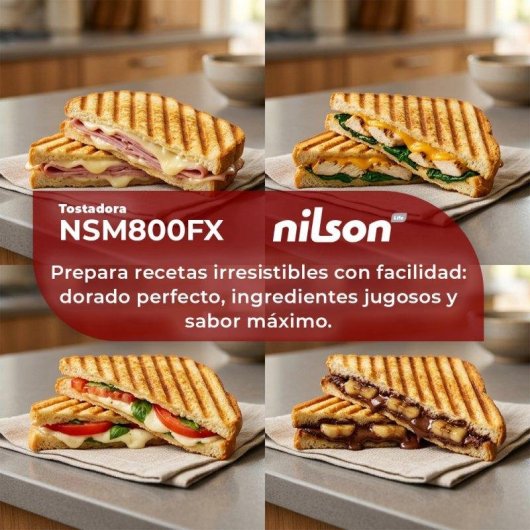 Sandwichera Eléctrica Nilson Life 2 Rebanadas 800W Placas Desmontables Cerámicas