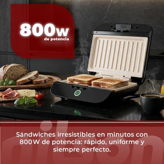 Sandwichera Eléctrica Nilson Life 2 Rebanadas 800W Placas Desmontables Cerámicas