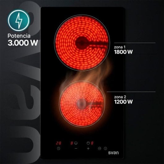 Placa Vitrocerámica Svan SV2302 30 cm 2 Zonas 3000 W Cristal Negro Táctil