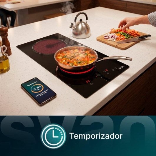 Placa Vitrocerámica Svan SV2302 30 cm 2 Zonas 3000 W Cristal Negro Táctil