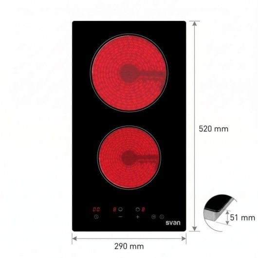Placa Vitrocerámica Svan SV2302 30 cm 2 Zonas 3000 W Cristal Negro Táctil