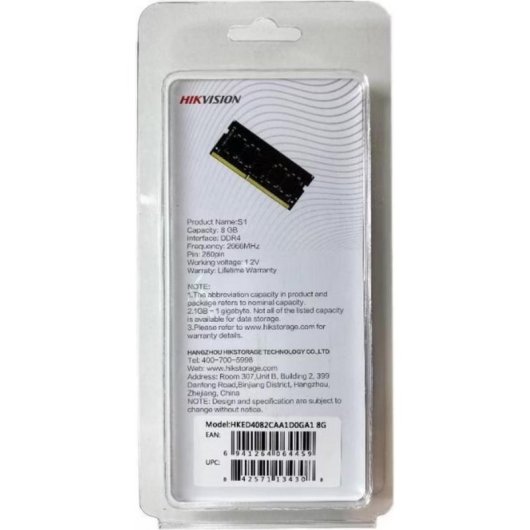 Memoria RAM Hikvision HS-DIMM-S1 4GB 1x4GB DDR4 2666MHz CL19 SO-DIMM Notebook