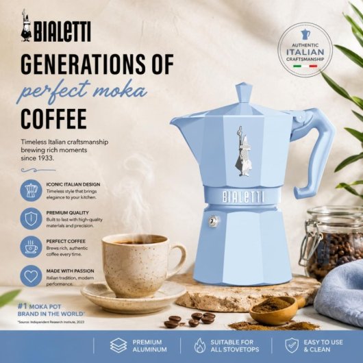 Máquina de café italiana Bialetti Moka Exclusive Alumínio Azul 3 Xícaras