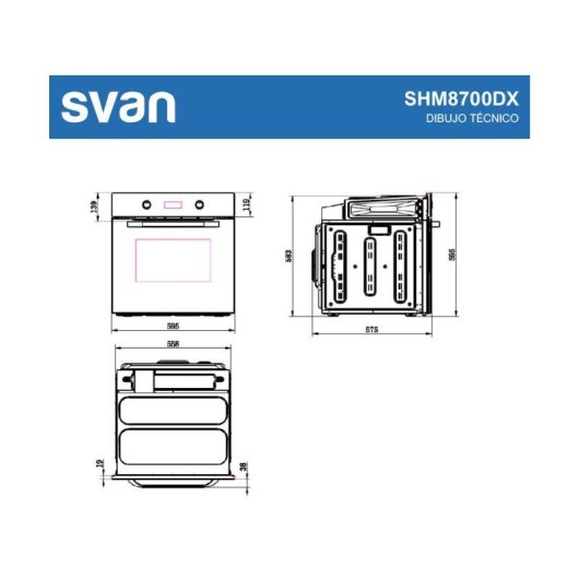 Horno Multifunción Svan SHM8700DX 70L 60cm Hidrolítico A Grill Inox