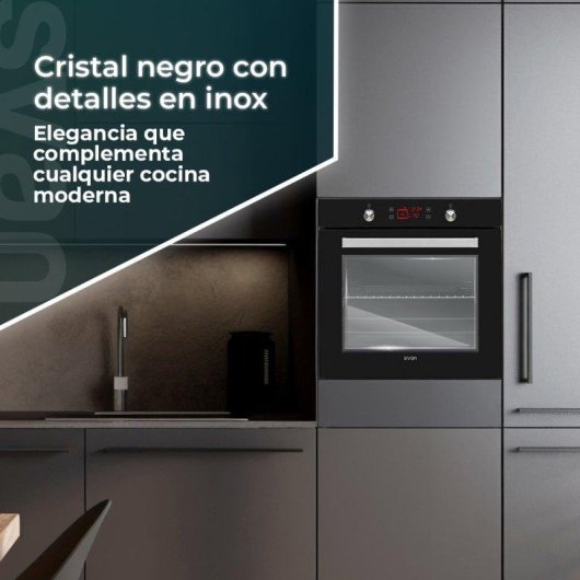 Horno Multifunción Svan SVH375N 78L 60cm Hidrolítico A 10 programas Cristal Negro