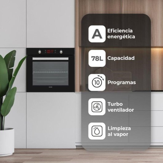 Horno Multifunción Svan SVH375N 78L 60cm Hidrolítico A 10 programas Cristal Negro