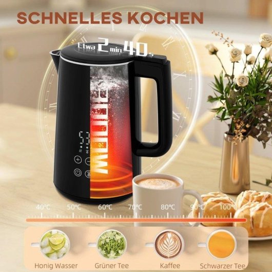 Tostateur + Bouilloire Welltin 2200W 1.5L 7 Niveaux Noir